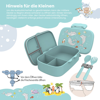 Brotdose Kinder mit Fächern, leicht & auslaufsicher - Delfin