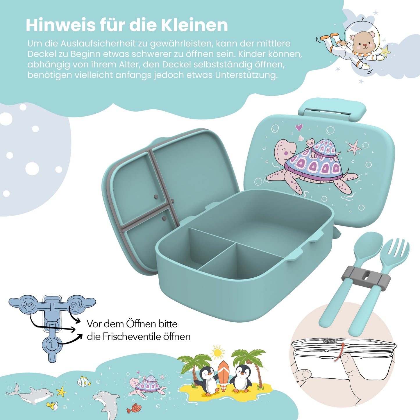 Brotdose Kinder Fächern, leicht & auslaufsicher- Schildkröte