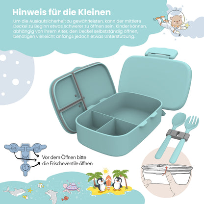 Kids' Bento Box with Compartments, Lightweight & Leakproof - Mint