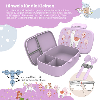 Kids' Lunch Box with Compartments, Lightweight & Leak-Proof - Llama