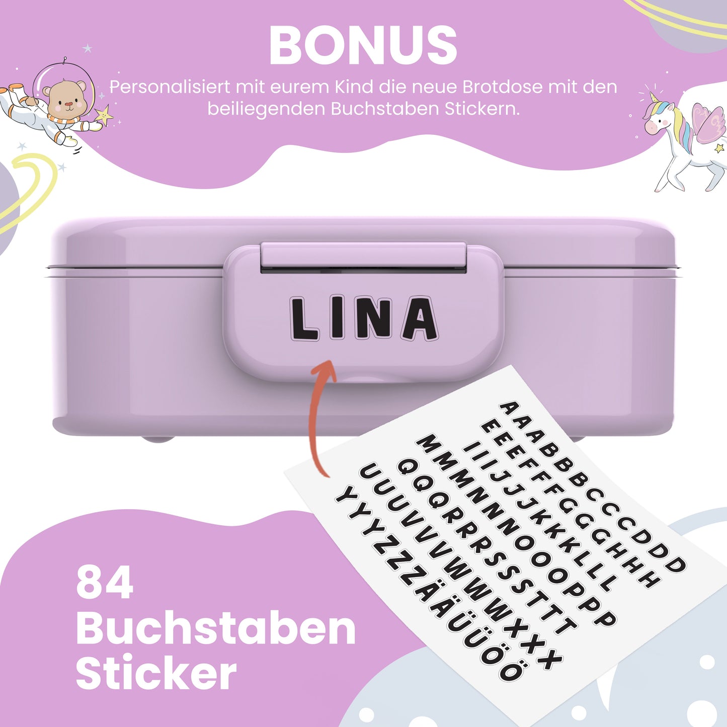 Brotdose Kinder mit Fächern, leicht & auslaufsicher - lila