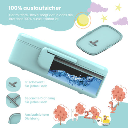 Kids' Bento Box with Compartments, Lightweight & Leakproof - Mint