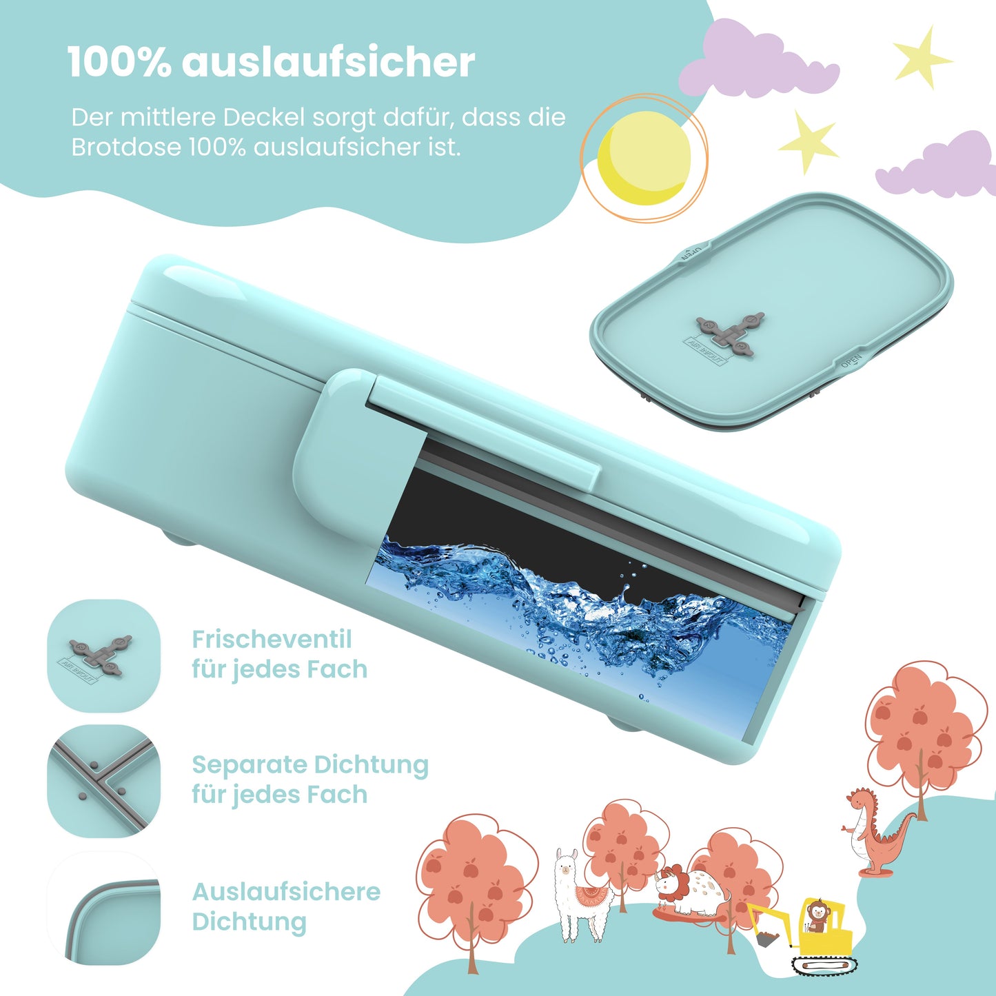 Brotdose Kinder Fächern, leicht & auslaufsicher- Schildkröte
