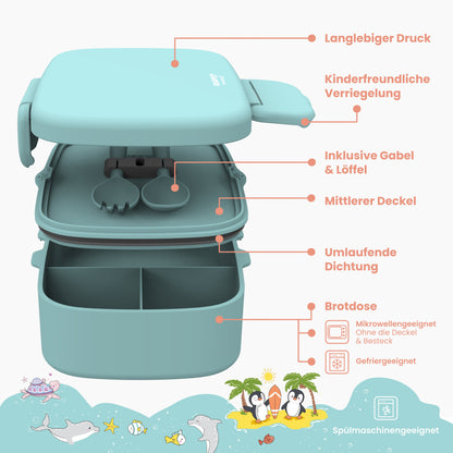 Kids' Bento Box with Compartments, Lightweight & Leakproof - Mint