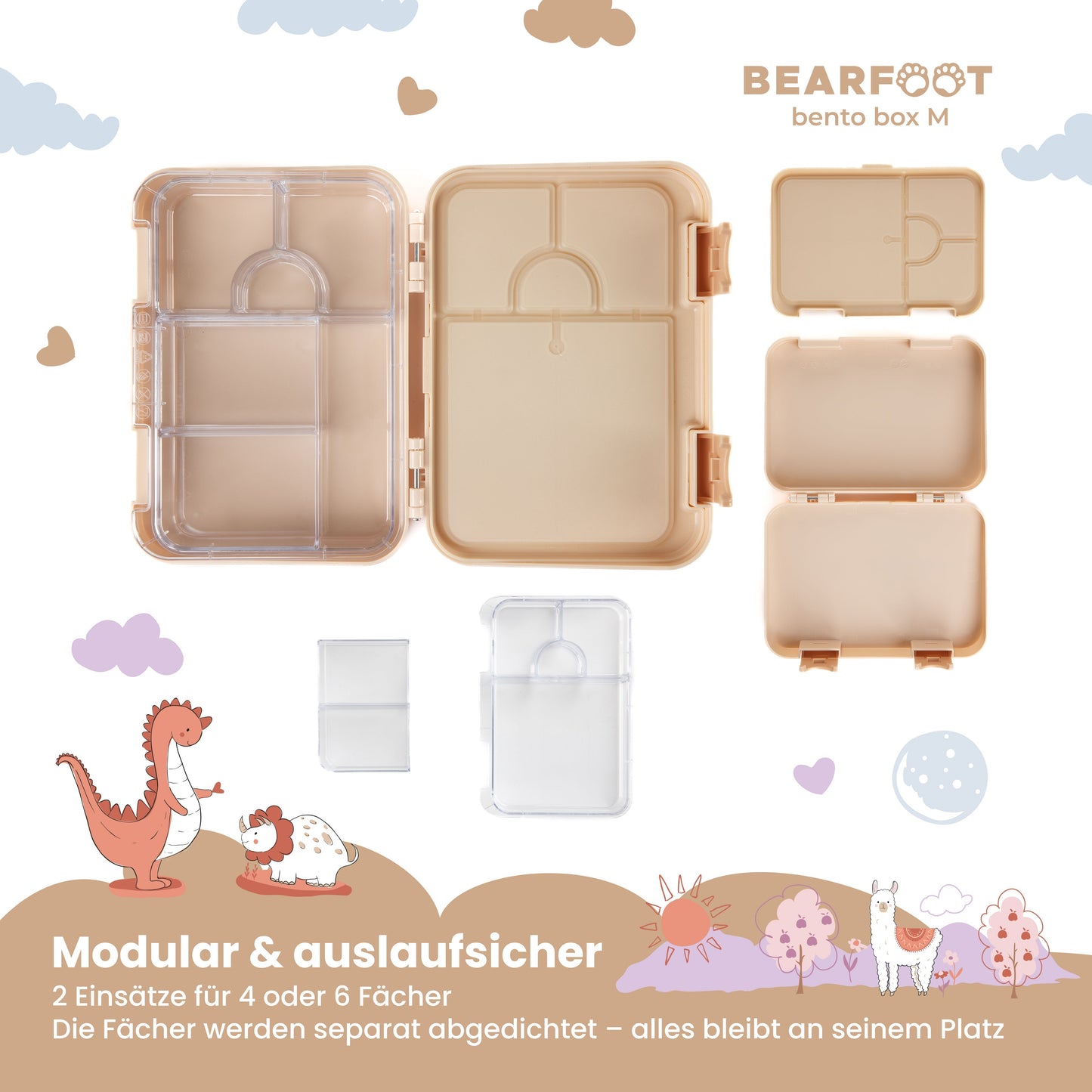 Brotdose Kinder mit Fächern, Lunchbox, Bento box - Elefanten