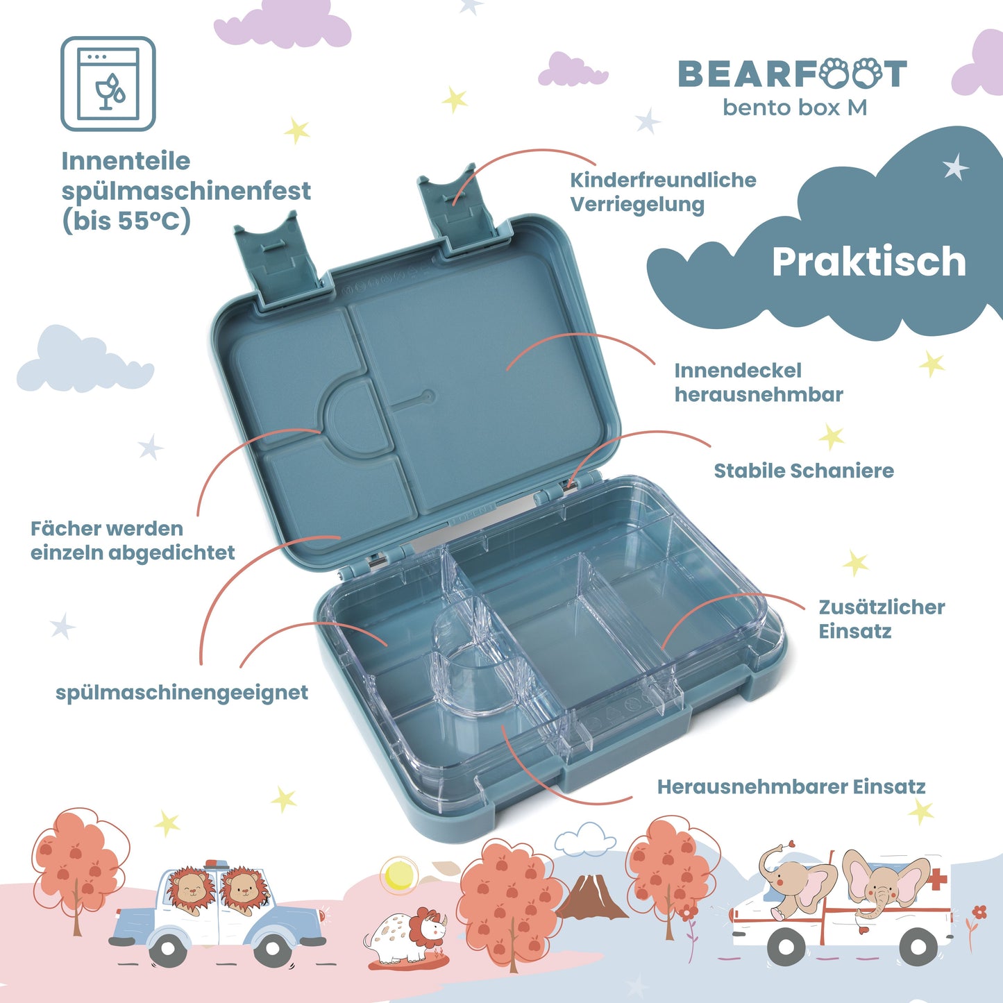 Brotdose Kinder mit Fächern, Lunchbox, Bento box - Feuerwehr