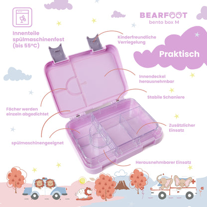 Brotdose Kinder mit Fächern, Lunchbox, Bento box - Einhorn Lila