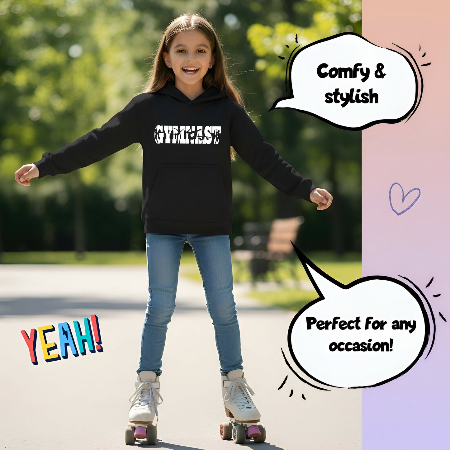 Fringoo Gymnastic Sweat à capuche for enfant Cotton Rich Soft Hooded Sweatshirt- Gymnast noir