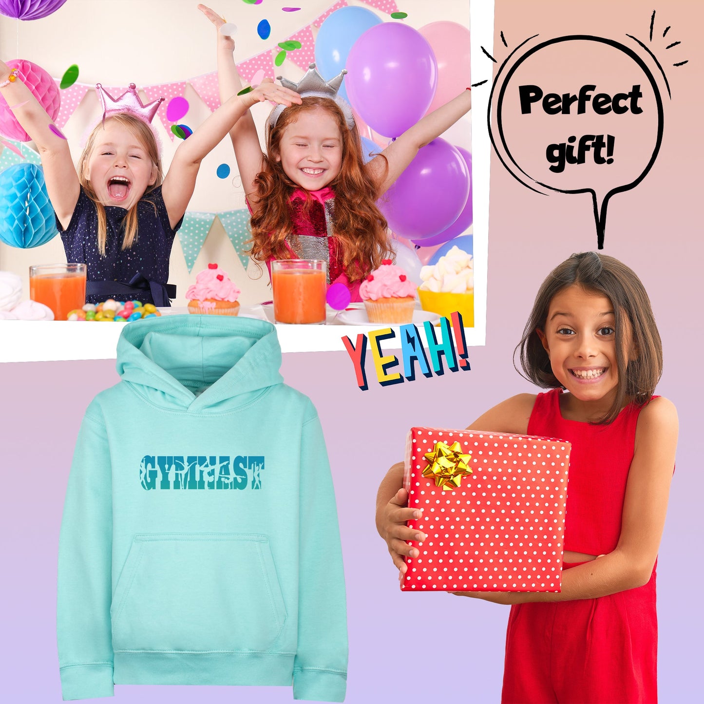 Fringoo Gymnastic Hoodie for Kids Cotton Rich Soft Hooded Sweatshirt - Gymnast Turquoise