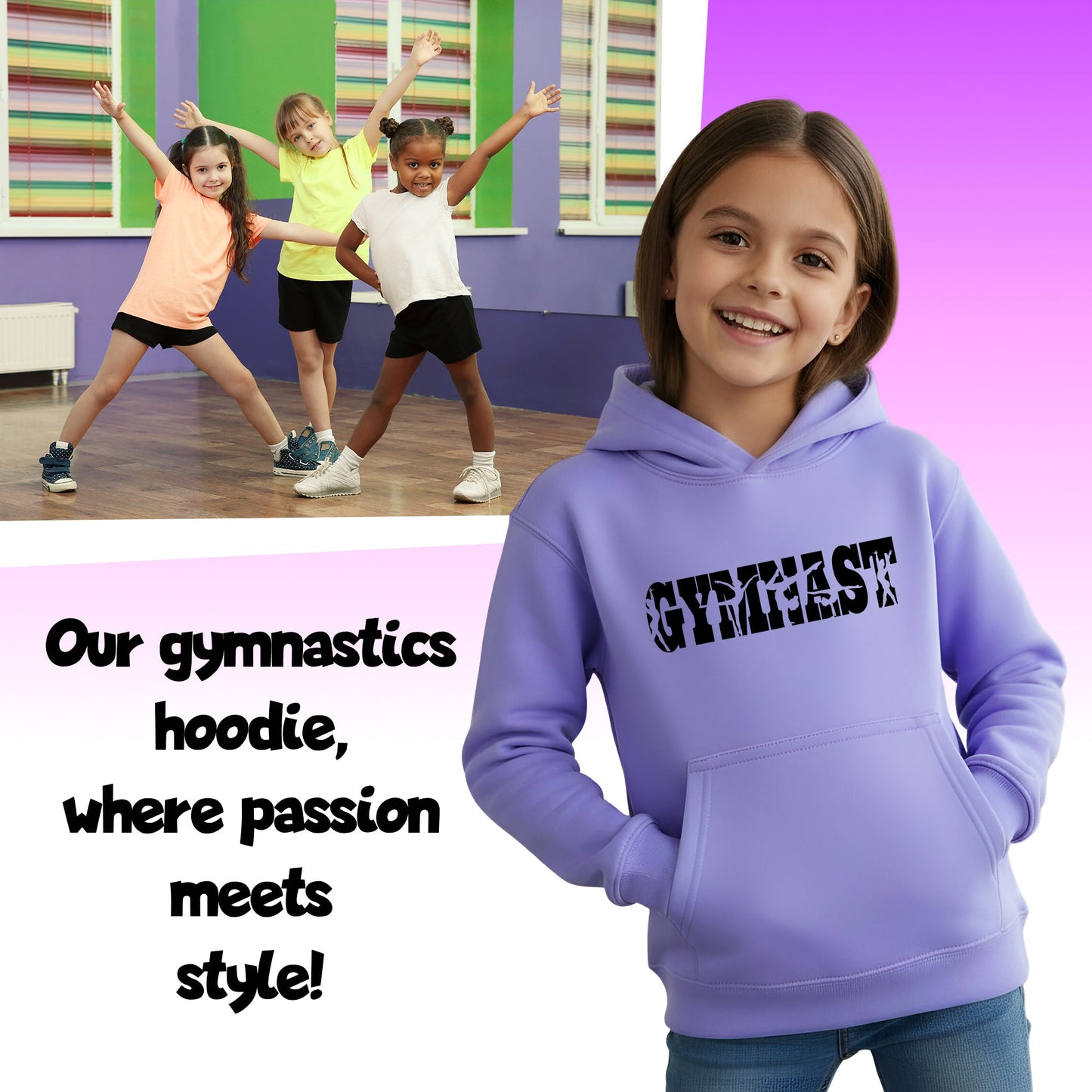 Fringoo Gymnastic Sweat à capuche for enfant Cotton Rich Soft Hooded Sweatshirt- Gymnast violet