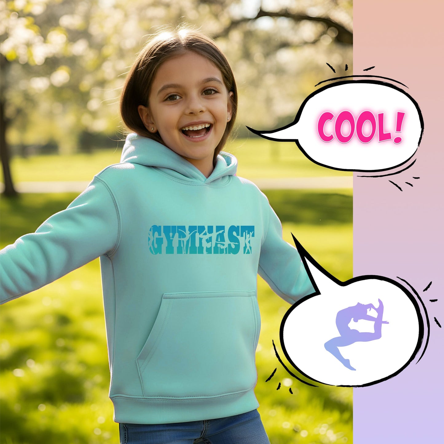 Fringoo Gymnastic Hoodie for Kids Cotton Rich Soft Hooded Sweatshirt - Gymnast Turquoise
