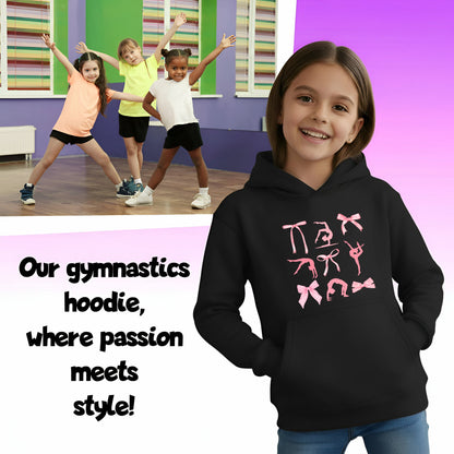 Fringoo Gymnastic Hoodie for Kids Cotton Rich Soft Hooded Sweatshirt - Ribbon Black