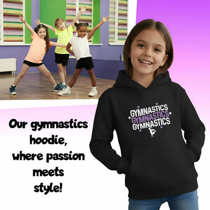Fringoo Gymnastic Hoodie for Kids Cotton Rich Soft Hooded Sweatshirt - Gymnastics3 - Black