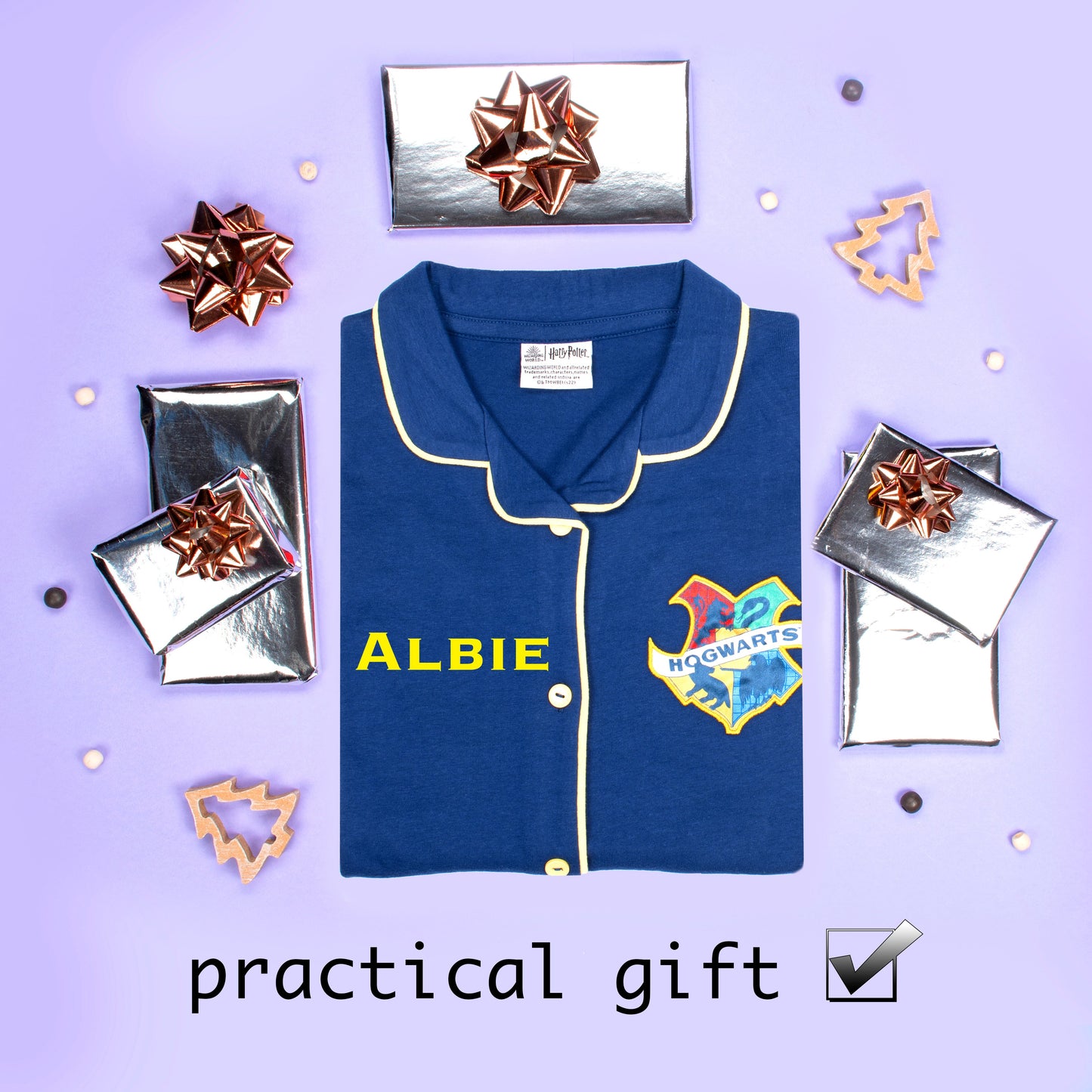 Harry Potter Personalized Pajamas with Buttons - Navy Blue