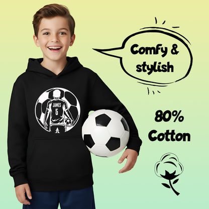 Fringoo football Sweat à capuche noir garçon Cotton Rich Soft Hooded Sweatshirt- football Ball noir