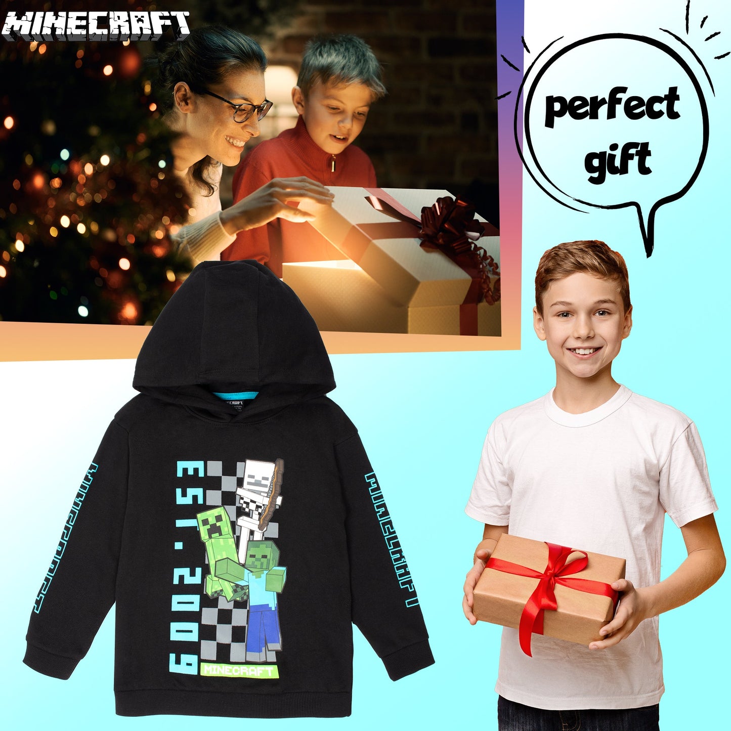 Minecraft garçon Sweat à capuche with Kangaroo Pocket 100% Cotton