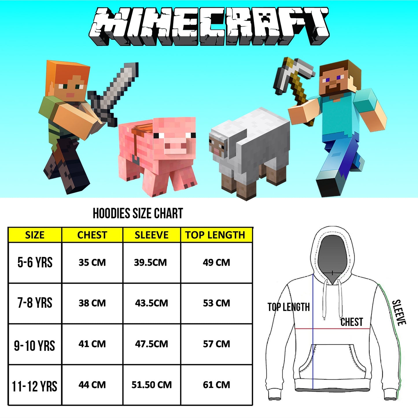 Minecraft garçon Sweat à capuche with Kangaroo Pocket 100% Cotton