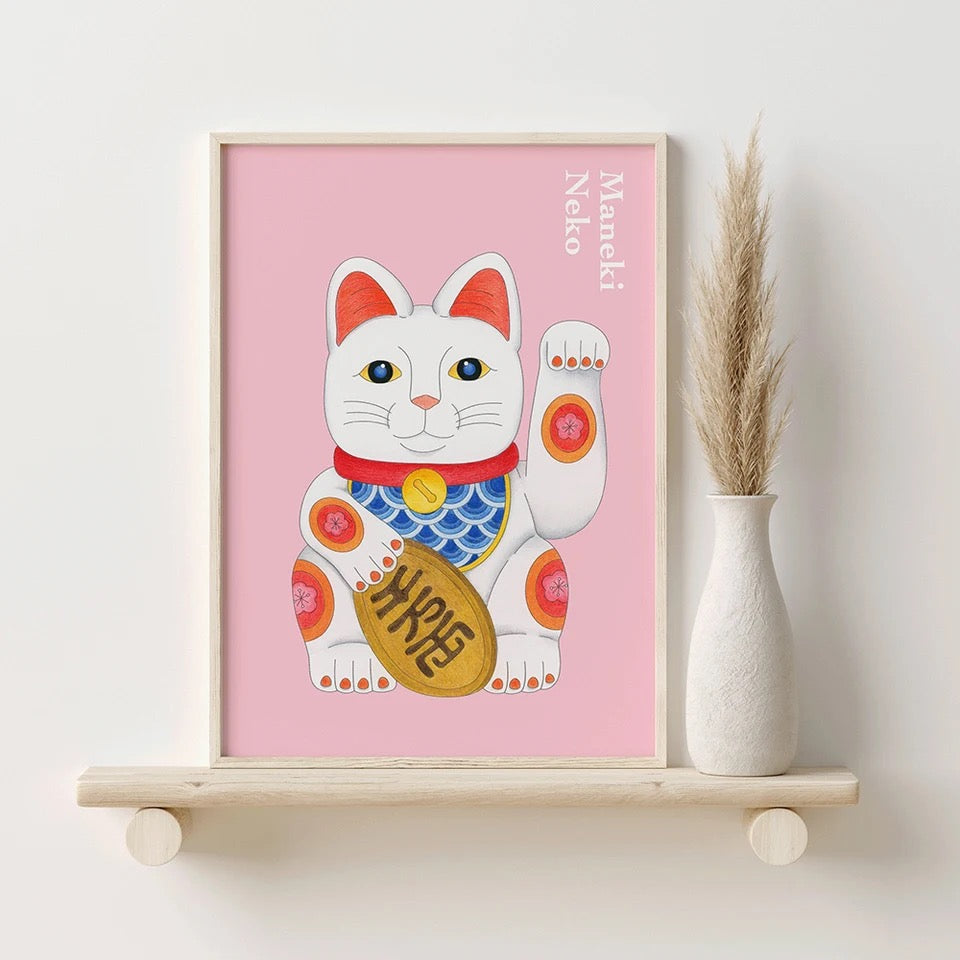 White Lucky Cat Artprint