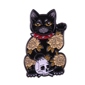 Black Lucky Cat Skull Pin