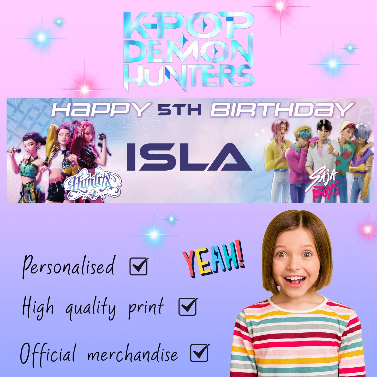 K-pop Demon Hunters Personalized Birthday Banner