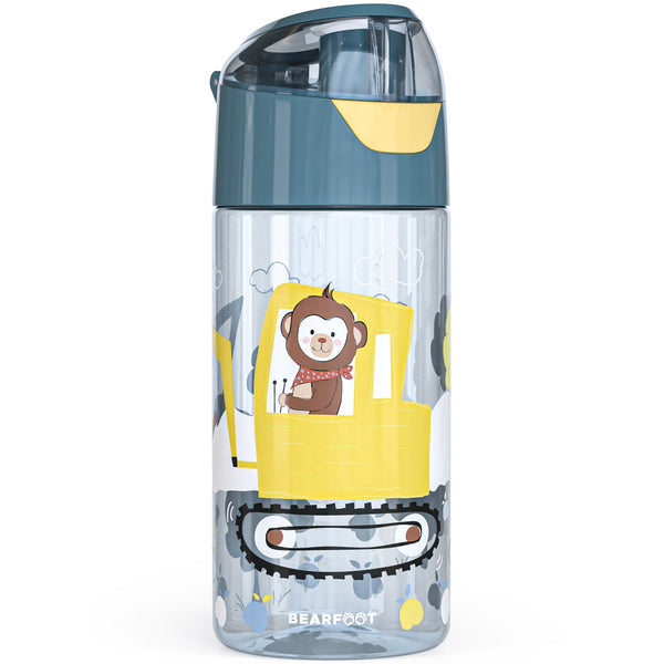 Kids' Water Bottle, Lightweight Water Bottle - Excavator & Monkey