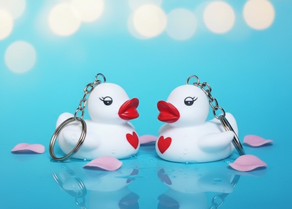 White Duck Red Heart Keychain