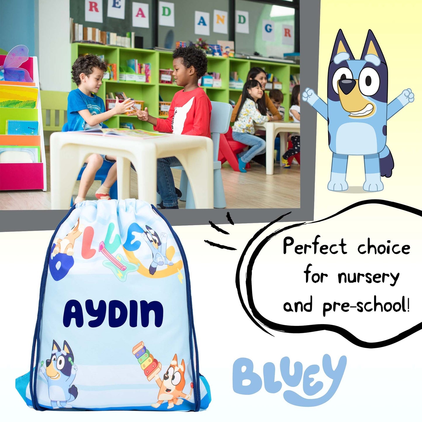 Personalized Drawstring Bag - Bluey (Blue)