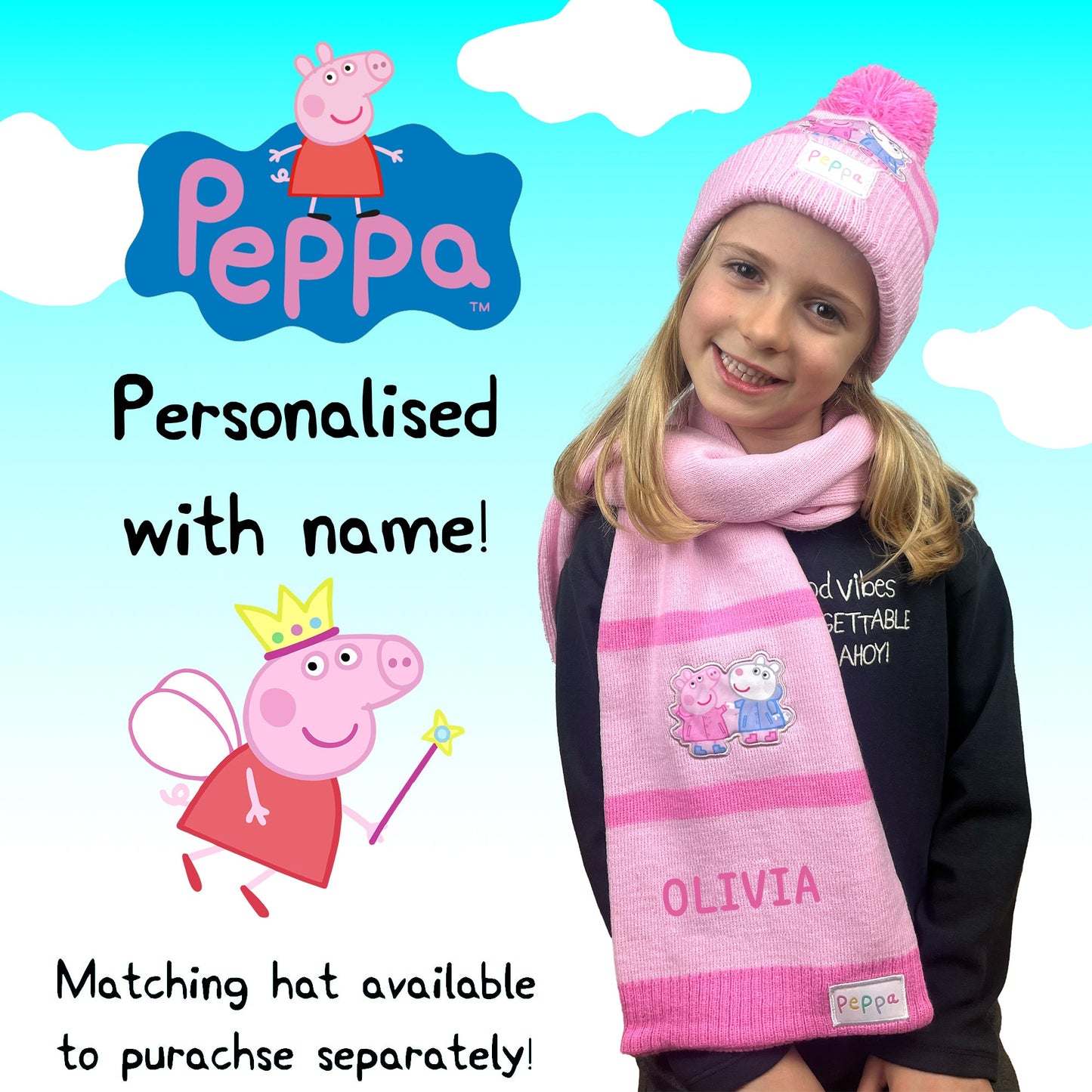 Peppa Pig Girls' Personalised Winter Scarf