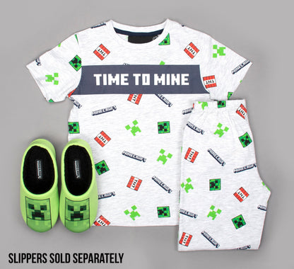 Minecraft Short Sleeve Pyjama Set - 'Time to Mine' Grey
