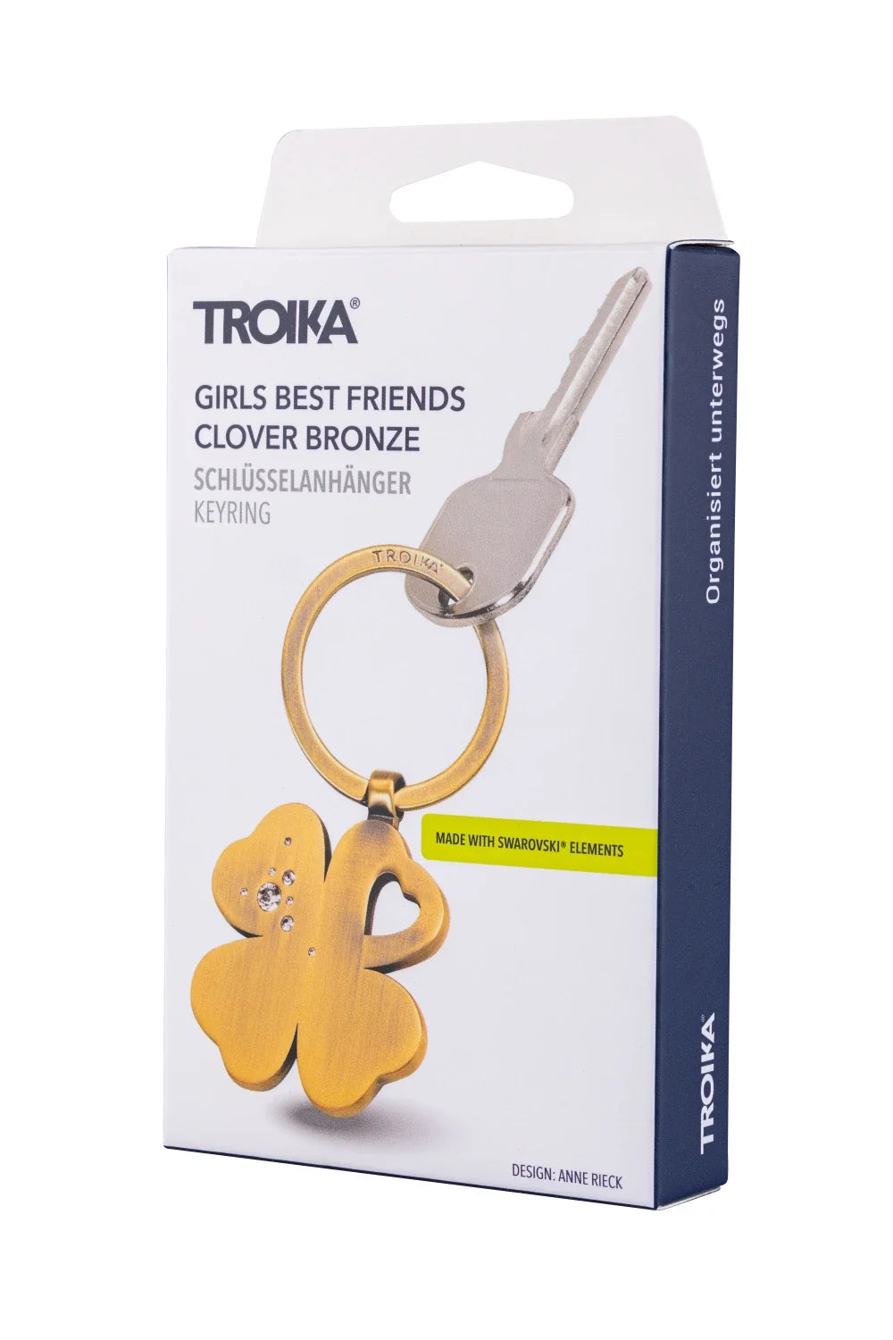TROIKA GIRLS BEST FRIENDS keychain – a four-leaf clover, antique gold / bronze effect