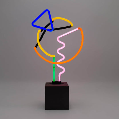 'Art with Blue Triangle' Neon Concrete Base