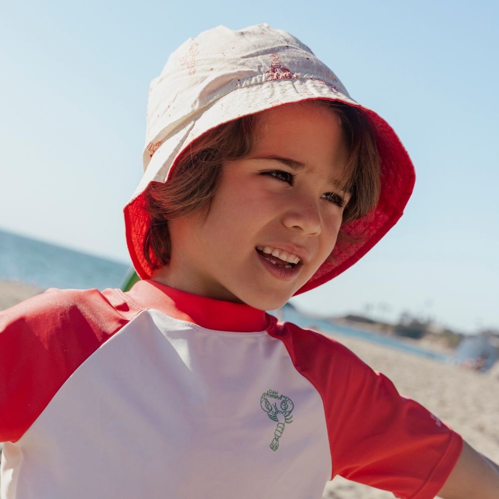 Reversible Sun Hat - Beige/Red - Little Lobster
