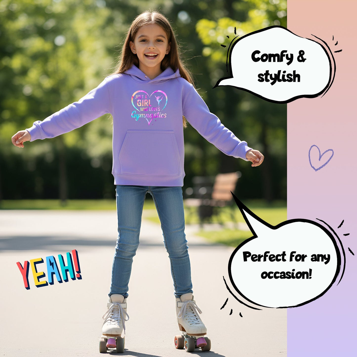 Fringoo Gymnastic Sweat à capuche for enfant Cotton Rich Soft Hooded Sweatshirt- Love Gymnastic violet
