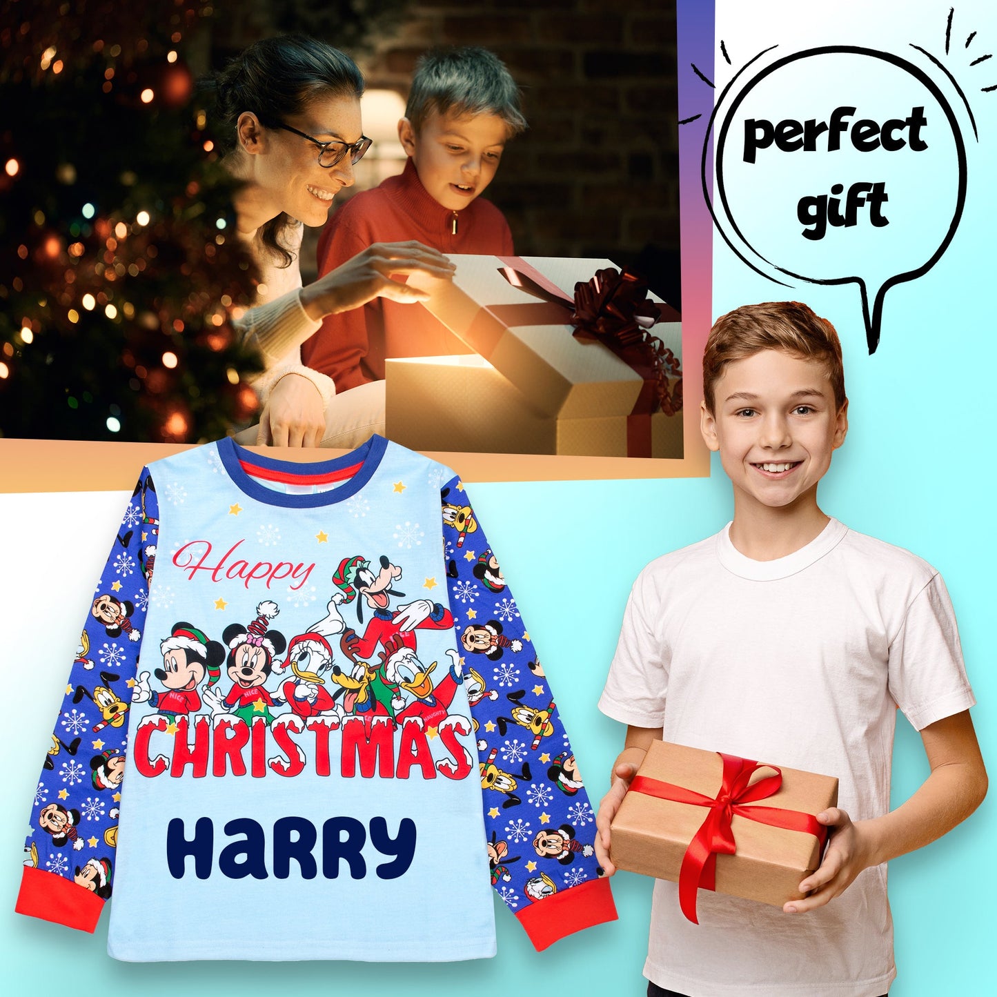 Disney Christmas Personalised Pyjamas - BLUE
