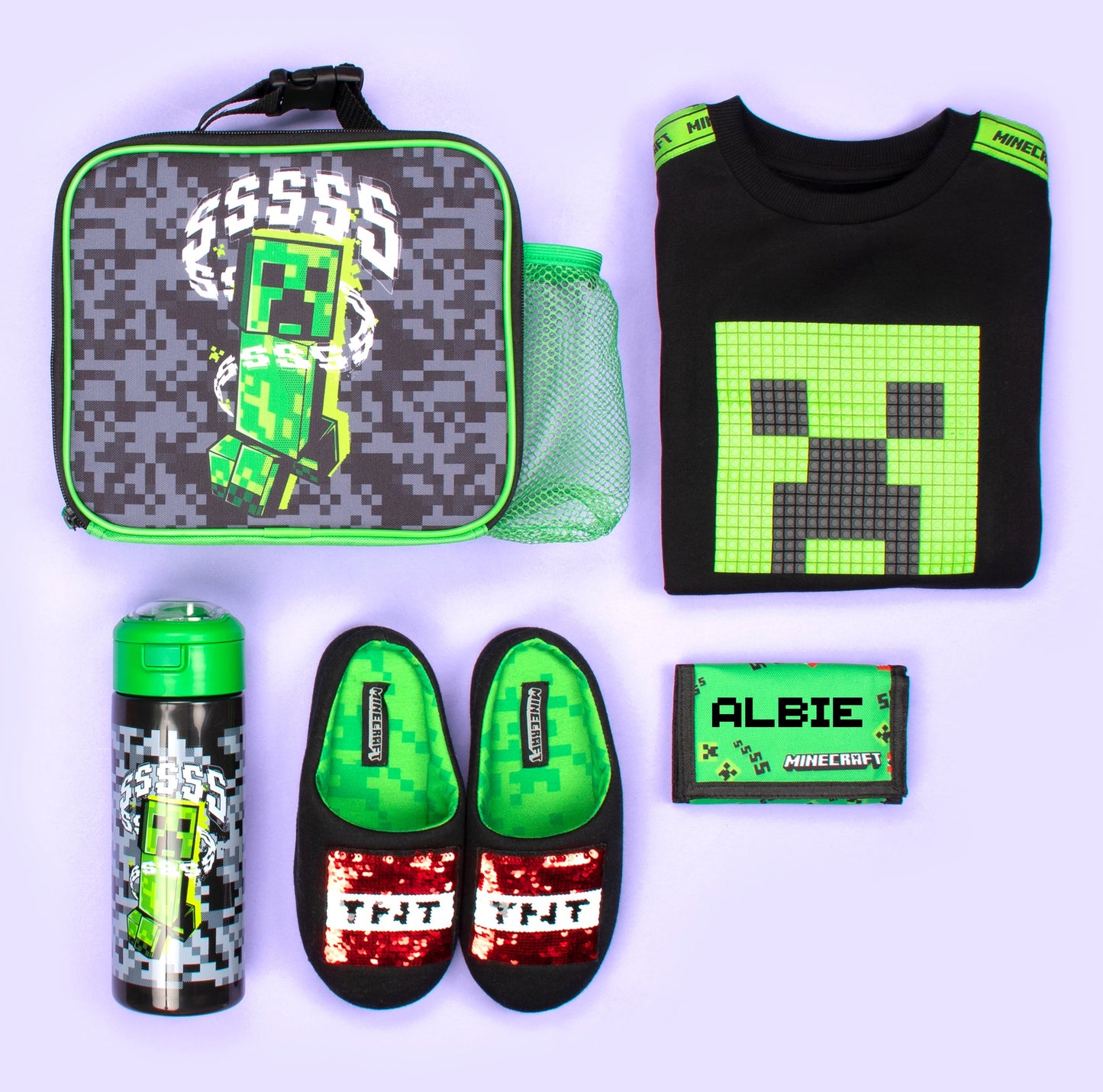 Sac repas – Minecraft with Mesh Pocket – gris Pixel Creeper