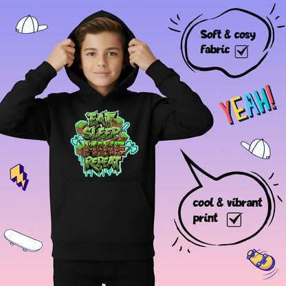 Fringoo gamer Sweat à capuche gris garçon Cotton Rich Soft Hooded Sweatshirt- Eat Minecraft noir