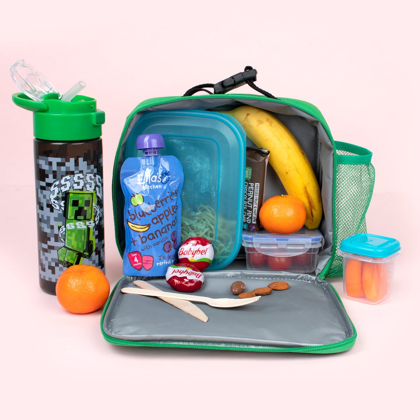 Sac repas – Minecraft with Mesh Pocket – gris Pixel Creeper
