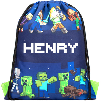 Official Minecraft Minecraft Blue Personalized Drawstring Bag | Kids PE Bag | Fringoo