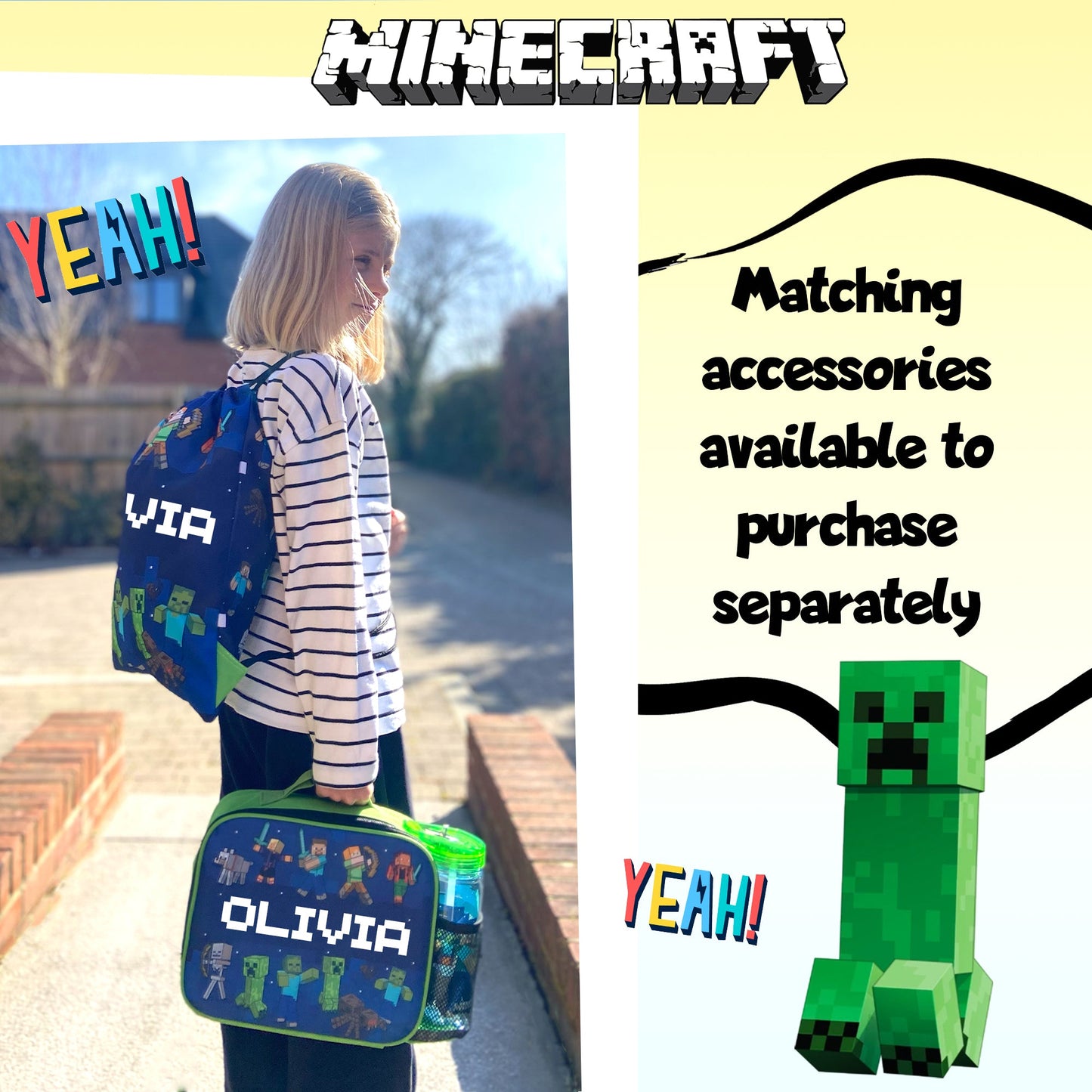 Personalized Lunch Bag - Minecraft Blue