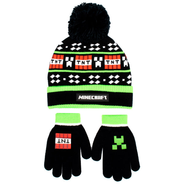 Ensemble bonnet et gants – Minecraft Set – noir TNT