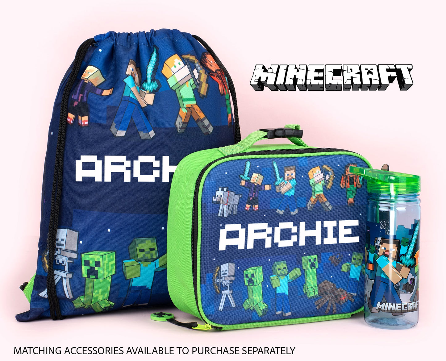 Official Minecraft Minecraft Blue Personalized Drawstring Bag | Kids PE Bag | Fringoo