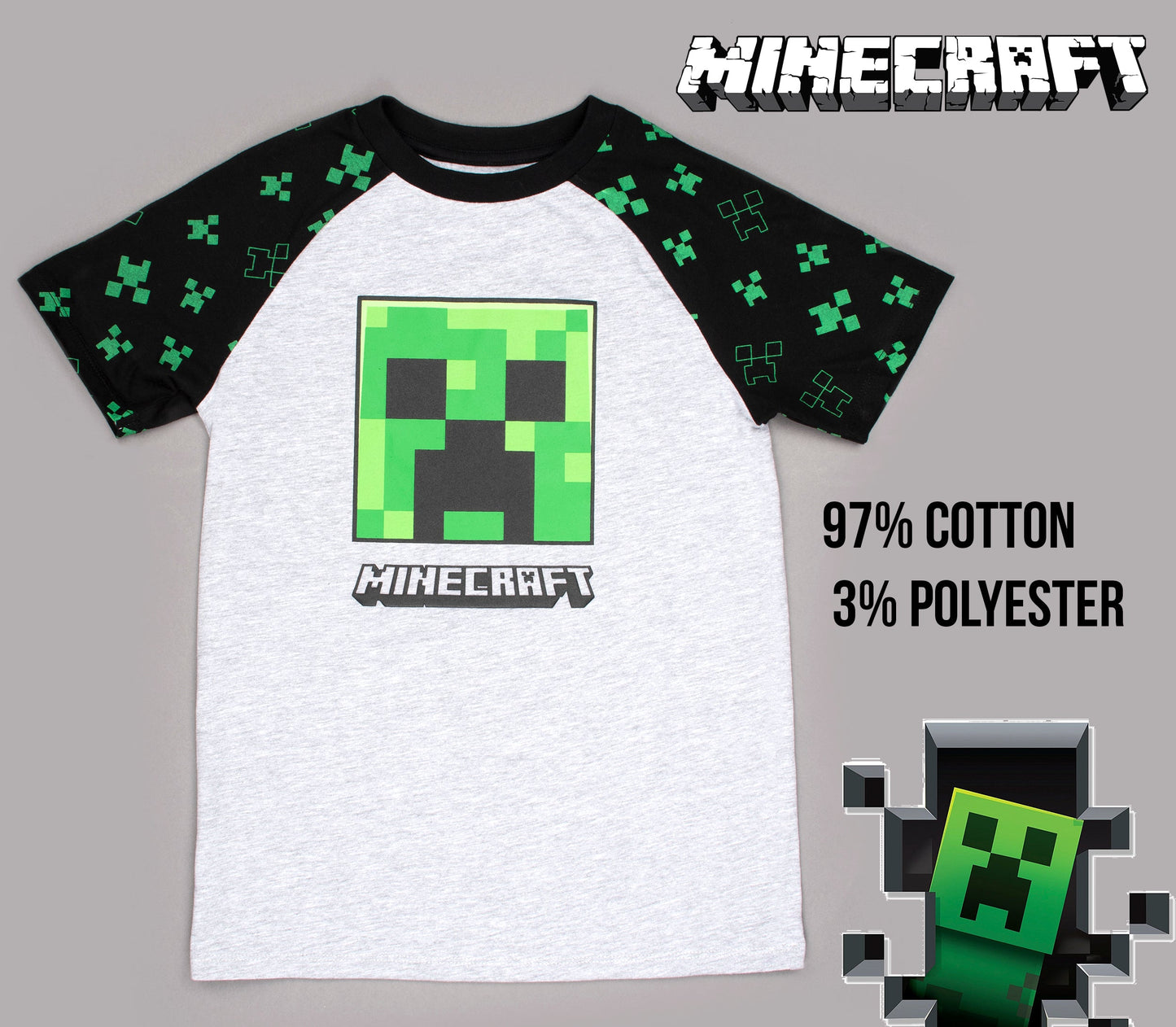 Minecraft Creeper T-Shirt - Grey