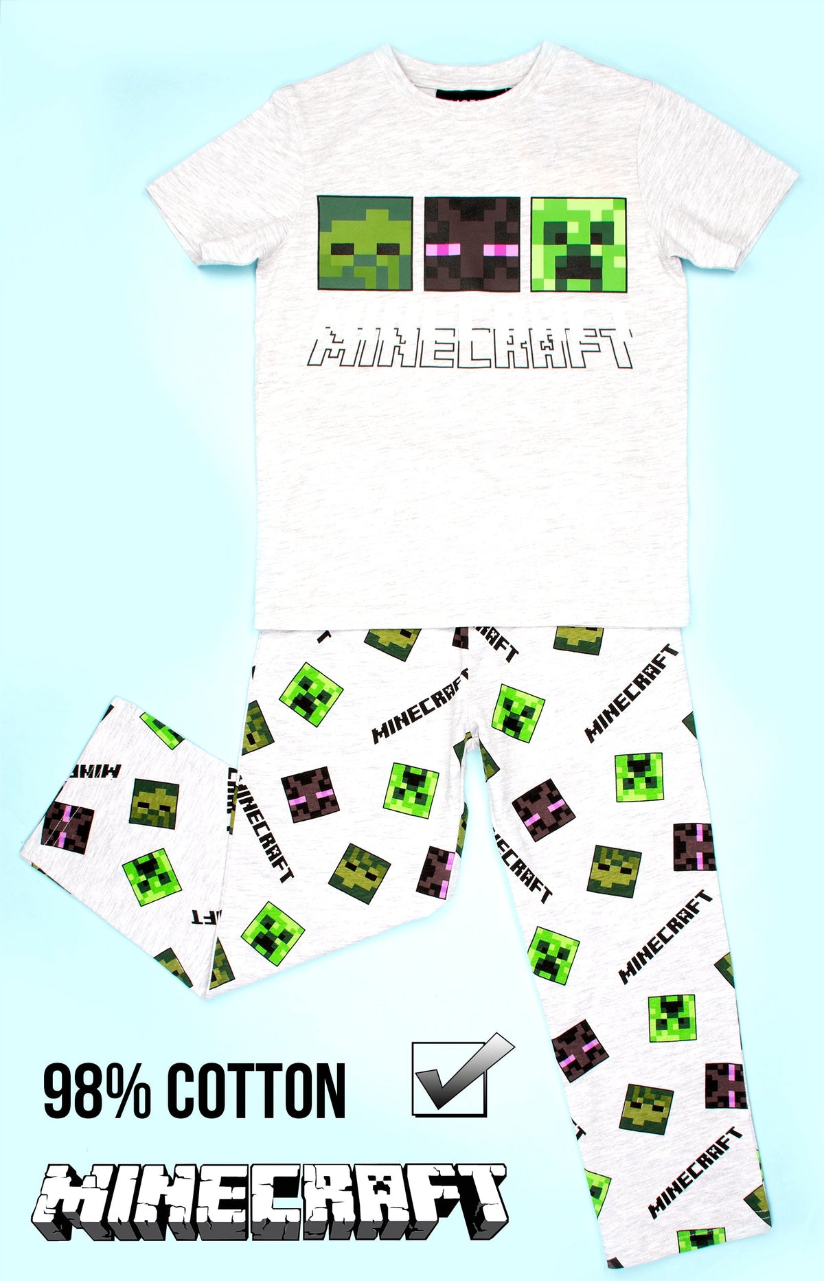 Minecraft Short-Sleeve Pajamas - Grey & Green