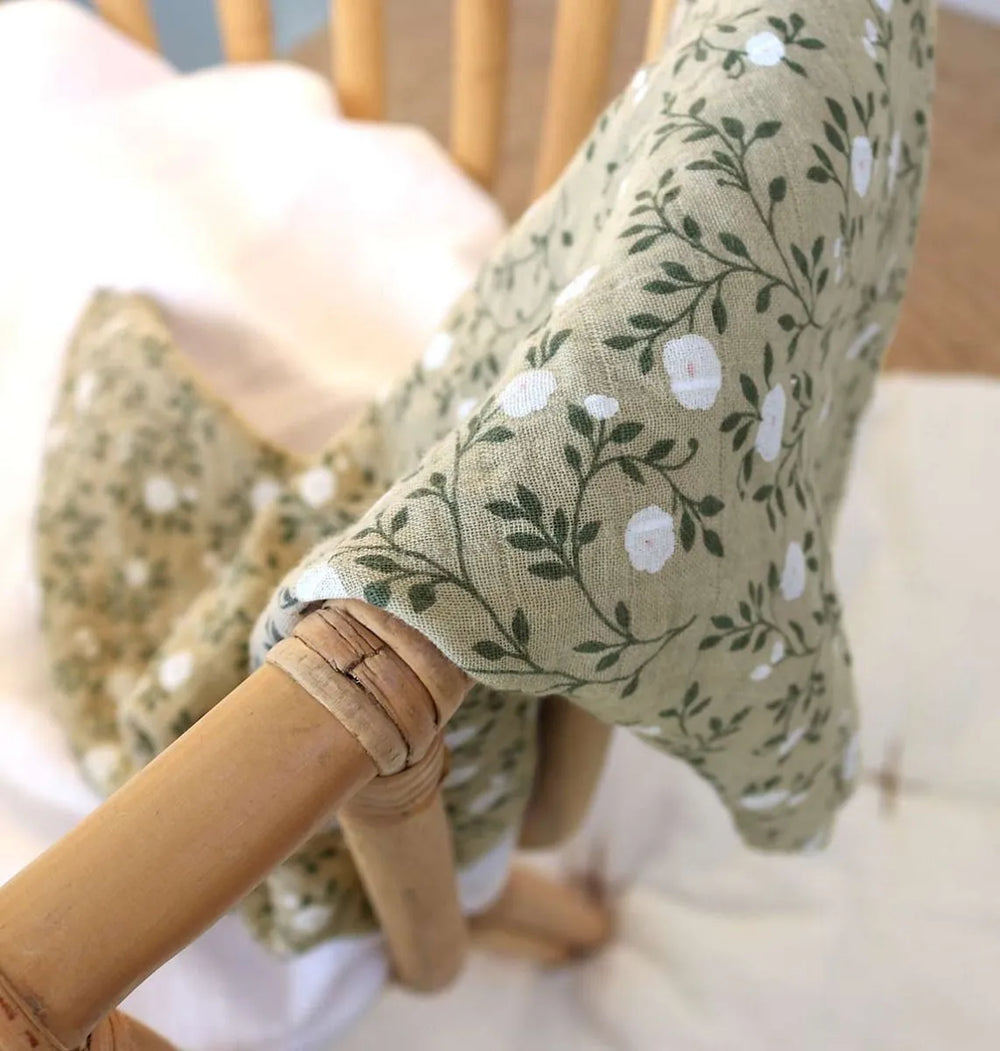 XL Organic Cotton Muslin – Fleurs Sauge