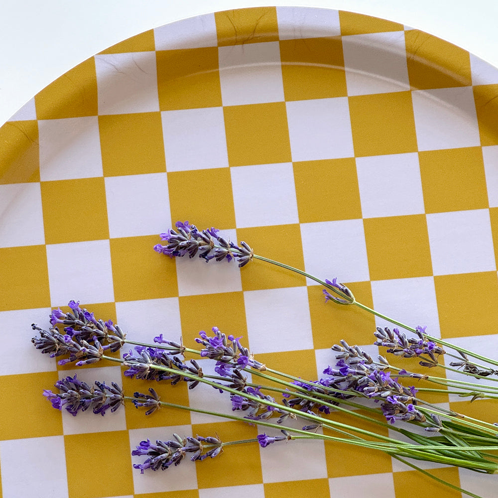 Mustard CHECKER Round Serving Tray - 31 cm