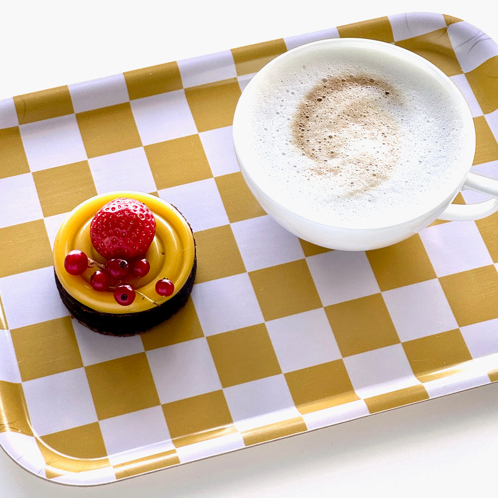 Mustard CHECKER Rectangular Serving Tray - 27x20 cm
