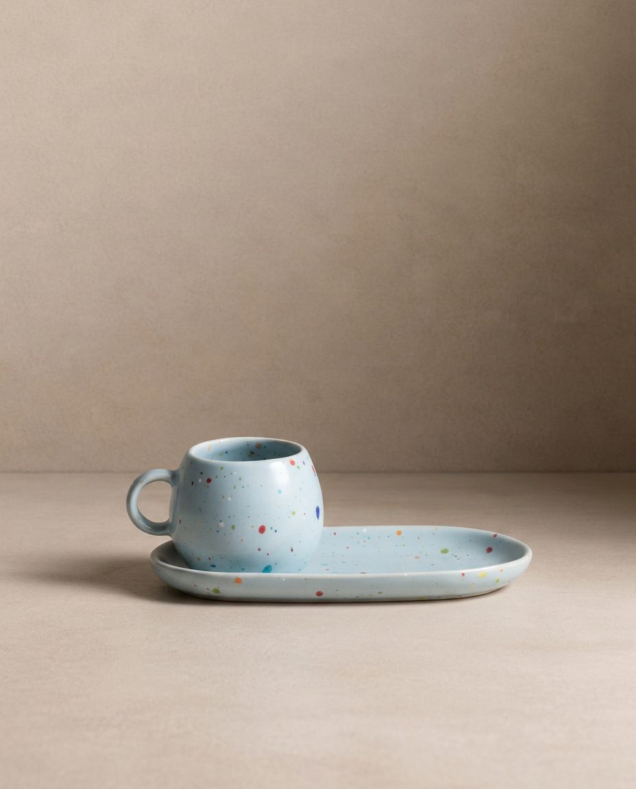 New Party Set 2 Espresso Mug + 2 Mini Tray Soft Blue