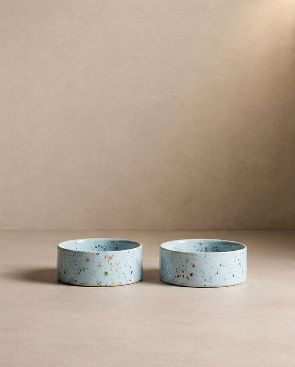 New Party Stoneware Pet Bowl 14cm 2-Piece Set Soft Blue