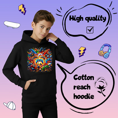 Fringoo Gamer Hoodie for Boys Cotton Rich Soft Hooded Sweatshirt - Pads Explode Black