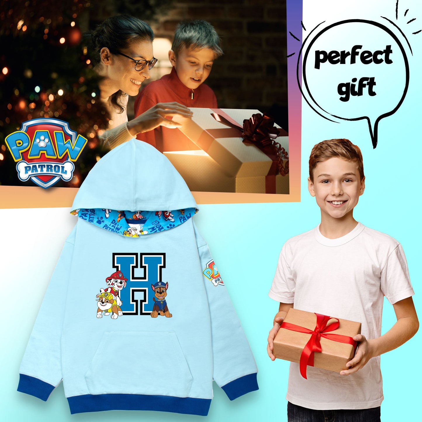 Paw Patrol Personalized Initial Hoodie for Boys - Blue